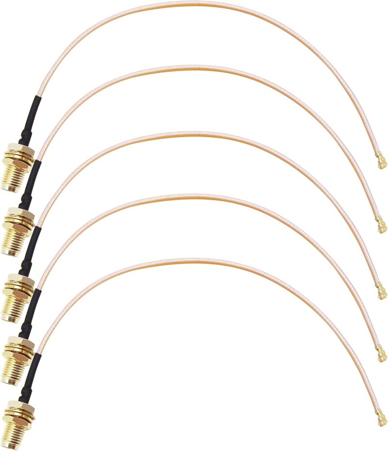 Rydocyee IPEX UFL to RP-SMA Female Bulkhead 8 Inches RG178 WiFi Pigtail Coaxial Cable Connecting SMA Antenna to 4G 5G Router, Modem, MiFi Hotspot, Mini PCIE Wireless Card, WiFi Motherboard - 5 Pack - Image 1